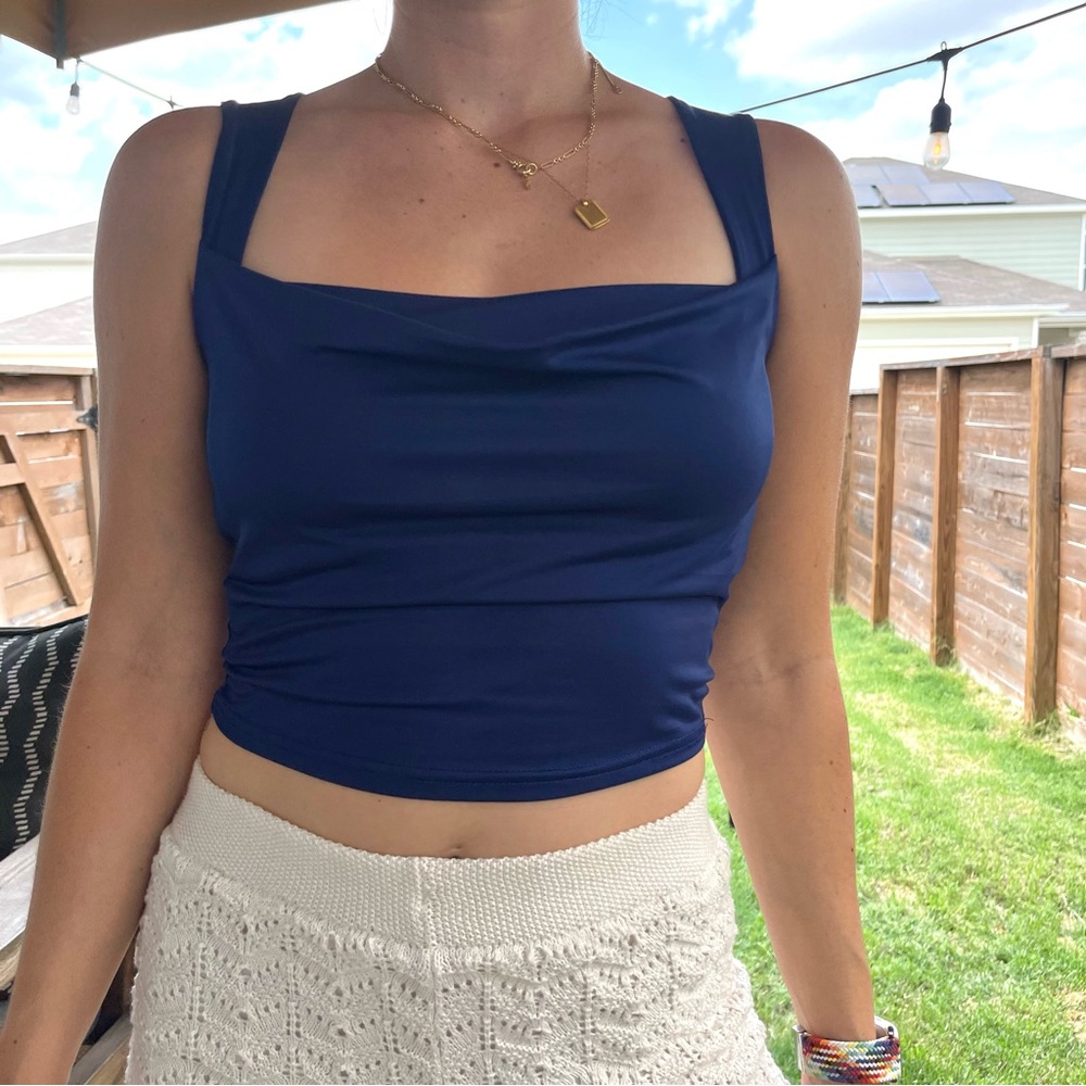 Elegant Blue Women's Drape Top